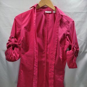 New York & Co. Stretch Women's Size XS Bright Pink Button Down Long Sleeve Shirt